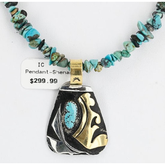 .925 Sterling Silver and 12kt Gold Filled HANDMADE Certified Authentic Navajo Turquoise Native American Necklace 371104842092