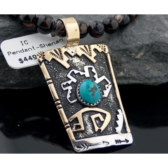 .925 Sterling Silver and 12kt Gold Filled Handmade Certified Authentic Navajo Turquoise Native American Necklace 390648471824