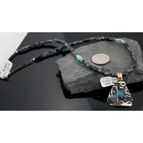 .925 Sterling Silver and 12kt Gold Filled Handmade Certified Authentic Navajo Turquoise Native American Necklace 390650197434