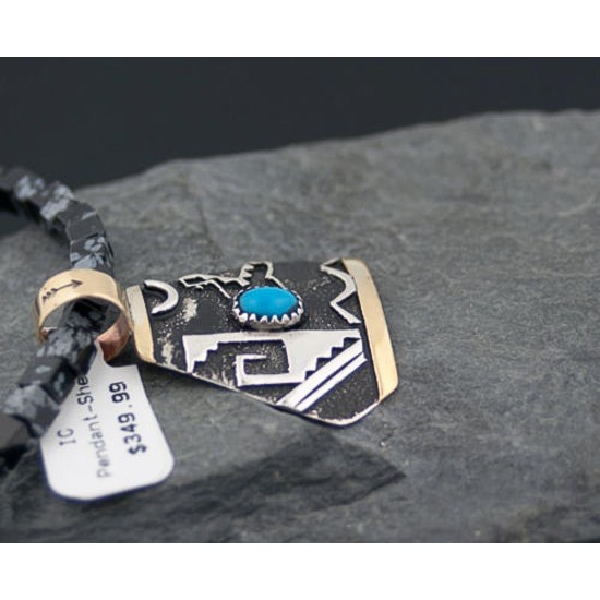 .925 Sterling Silver and 12kt Gold Filled Handmade Certified Authentic Navajo Turquoise Native American Necklace 390650197434