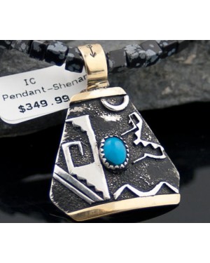 .925 Sterling Silver and 12kt Gold Filled Handmade Certified Authentic Navajo Turquoise Native American Necklace 390650197434