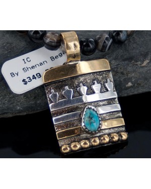 .925 Sterling Silver and 12kt Gold Filled Handmade Certified Authentic Navajo Turquoise Native American Necklace 390655739969