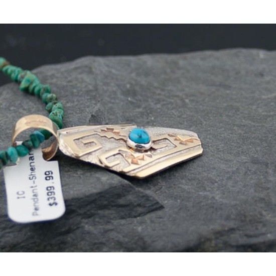 .925 Sterling Silver and 12kt Gold Filled Handmade Certified Authentic Navajo Turquoise Native American Necklace 390678104896