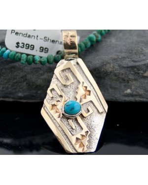 .925 Sterling Silver and 12kt Gold Filled Handmade Certified Authentic Navajo Turquoise Native American Necklace 390678104896