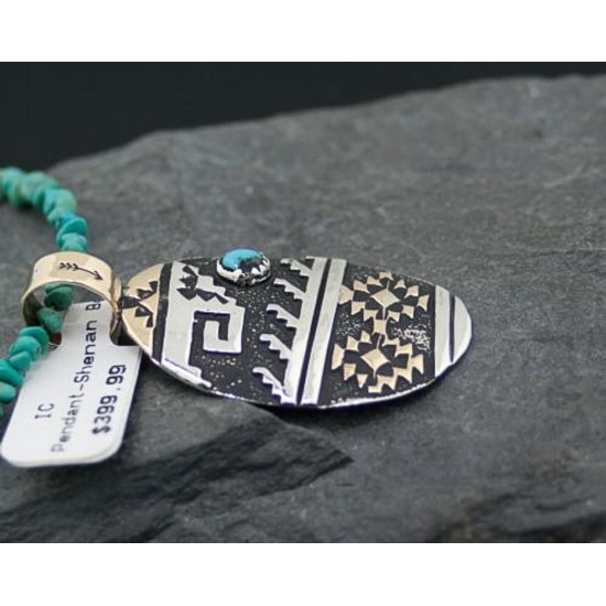 .925 Sterling Silver and 12kt Gold Filled Handmade Certified Authentic Navajo Turquoise Native American Necklace 390679817030