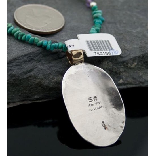 .925 Sterling Silver and 12kt Gold Filled Handmade Certified Authentic Navajo Turquoise Native American Necklace 390679817030