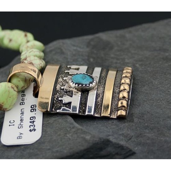 .925 Sterling Silver and 12kt Gold Filled Handmade Certified Authentic Navajo Turquoise Native American Necklace 390679891580