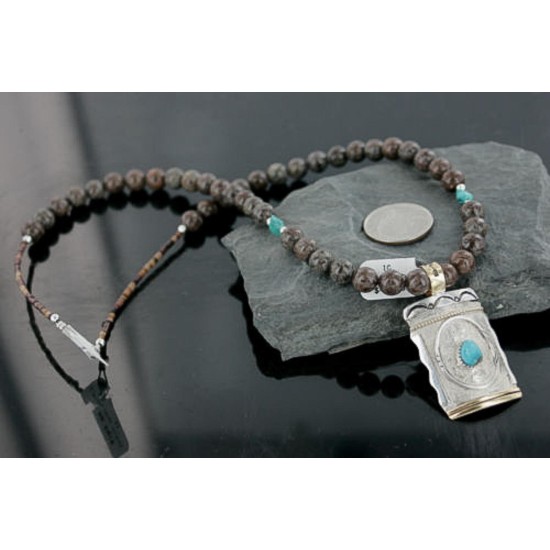 .925 Sterling Silver and 12kt Gold Filled Handmade Certified Authentic Navajo Turquoise Native American Necklace 390725276135