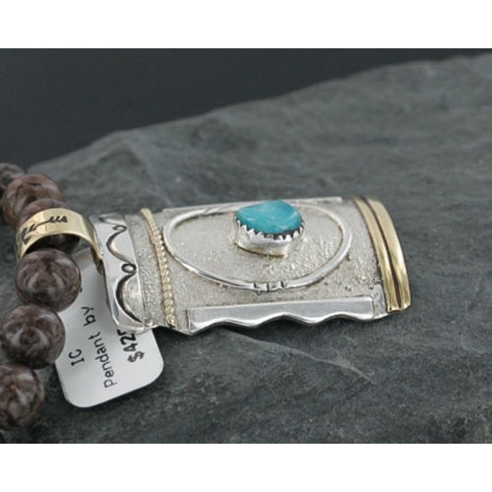 .925 Sterling Silver and 12kt Gold Filled Handmade Certified Authentic Navajo Turquoise Native American Necklace 390725276135