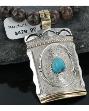 .925 Sterling Silver and 12kt Gold Filled Handmade Certified Authentic Navajo Turquoise Native American Necklace 390725276135