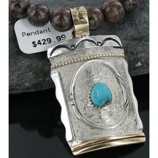 .925 Sterling Silver and 12kt Gold Filled Handmade Certified Authentic Navajo Turquoise Native American Necklace 390725276135