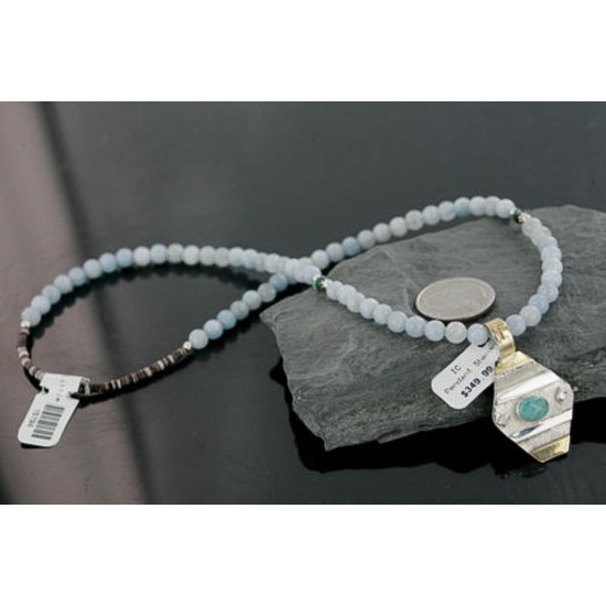 .925 Sterling Silver and 12kt Gold Filled Handmade Certified Authentic Navajo Turquoise Native American Necklace 390725419128