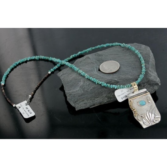 .925 Sterling Silver and 12kt Gold Filled Handmade Certified Authentic Navajo Turquoise Native American Necklace 390727200578