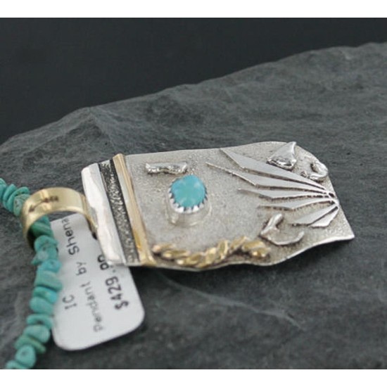 .925 Sterling Silver and 12kt Gold Filled Handmade Certified Authentic Navajo Turquoise Native American Necklace 390727200578