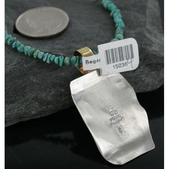.925 Sterling Silver and 12kt Gold Filled Handmade Certified Authentic Navajo Turquoise Native American Necklace 390727200578