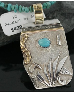 .925 Sterling Silver and 12kt Gold Filled Handmade Certified Authentic Navajo Turquoise Native American Necklace 390727200578