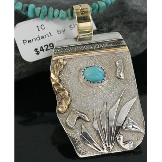 .925 Sterling Silver and 12kt Gold Filled Handmade Certified Authentic Navajo Turquoise Native American Necklace 390727200578