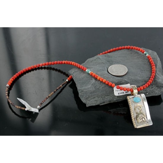 .925 Sterling Silver and 12kt Gold Filled Handmade Certified Authentic Navajo Turquoise Native American Necklace 390728803088