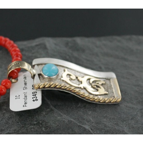 .925 Sterling Silver and 12kt Gold Filled Handmade Certified Authentic Navajo Turquoise Native American Necklace 390728803088