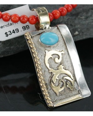 .925 Sterling Silver and 12kt Gold Filled Handmade Certified Authentic Navajo Turquoise Native American Necklace 390728803088