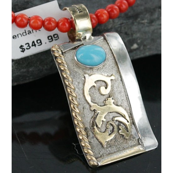 .925 Sterling Silver and 12kt Gold Filled Handmade Certified Authentic Navajo Turquoise Native American Necklace 390728803088