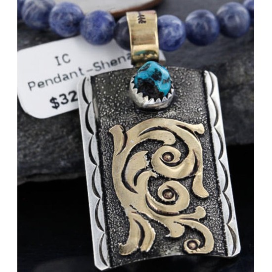 .925 Sterling Silver and 12kt Gold Filled Handmade Certified Authentic Navajo Turquoise Native American Necklace 390743291757