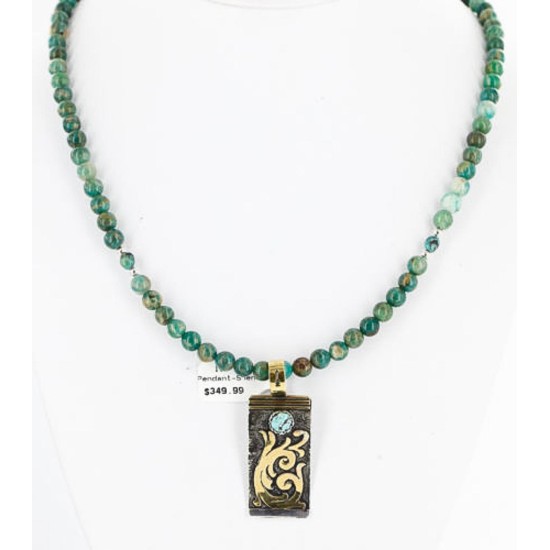 .925 Sterling Silver and 12kt Gold Filled HANDMADE Certified Authentic Navajo Turquoise Native American Necklace 390886656434