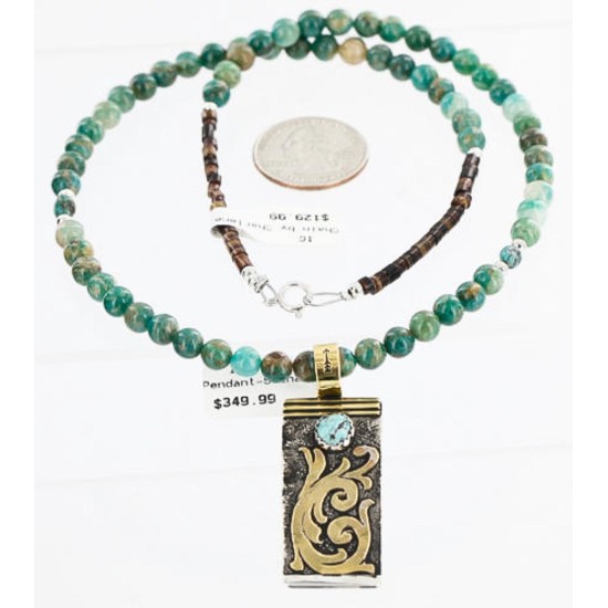 .925 Sterling Silver and 12kt Gold Filled HANDMADE Certified Authentic Navajo Turquoise Native American Necklace 390886656434