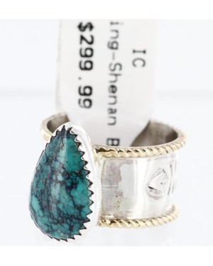 .925 Sterling Silver and 12kt Gold Filled Handmade Certified Authentic Navajo Turquoise Native American Ring  371008748871