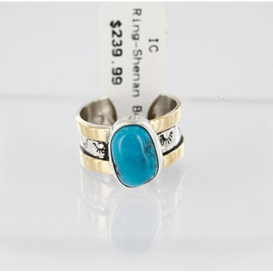 .925 Sterling Silver and 12kt Gold Filled Handmade Certified Authentic Navajo Turquoise Native American Ring  371008900708