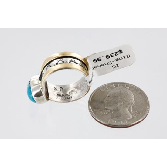 .925 Sterling Silver and 12kt Gold Filled Handmade Certified Authentic Navajo Turquoise Native American Ring  371008900708