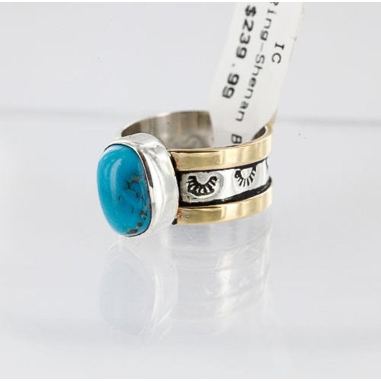 .925 Sterling Silver and 12kt Gold Filled Handmade Certified Authentic Navajo Turquoise Native American Ring  371008900708