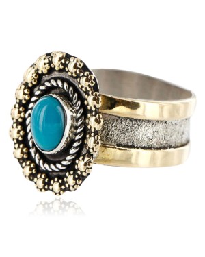 .925 Sterling Silver and 12kt Gold Filled Handmade Certified Authentic Navajo Turquoise Native American Ring  371011539117