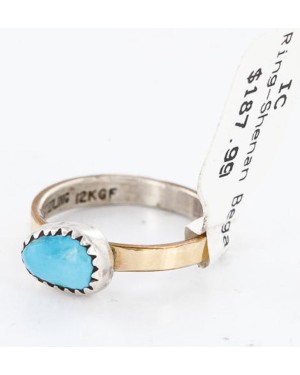 .925 Sterling Silver and 12kt Gold Filled Handmade Certified Authentic Navajo Turquoise Native American Ring  371016806421