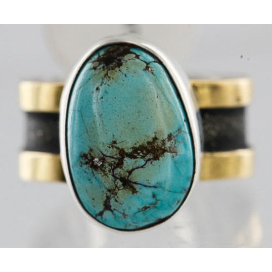 .925 Sterling Silver and 12kt Gold Filled HANDMADE Certified Authentic Navajo Turquoise Native American Ring  371104938823