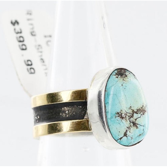 .925 Sterling Silver and 12kt Gold Filled HANDMADE Certified Authentic Navajo Turquoise Native American Ring  371104938823