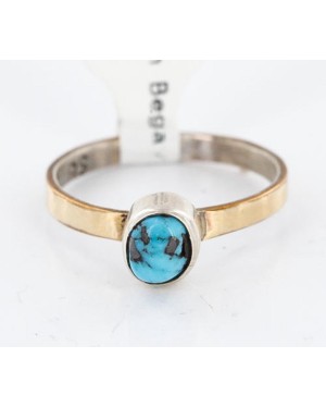 .925 Sterling Silver and 12kt Gold Filled Handmade Certified Authentic Navajo Turquoise Native American Ring  390792701024