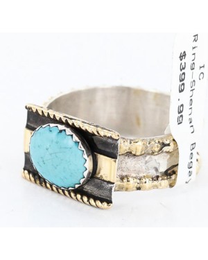 .925 Sterling Silver and 12kt Gold Filled Handmade Certified Authentic Navajo Turquoise Native American Ring  390795520320