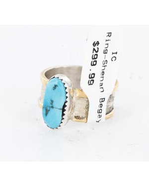 .925 Sterling Silver and 12kt Gold Filled Handmade Certified Authentic Navajo Turquoise Native American Ring  390816426919