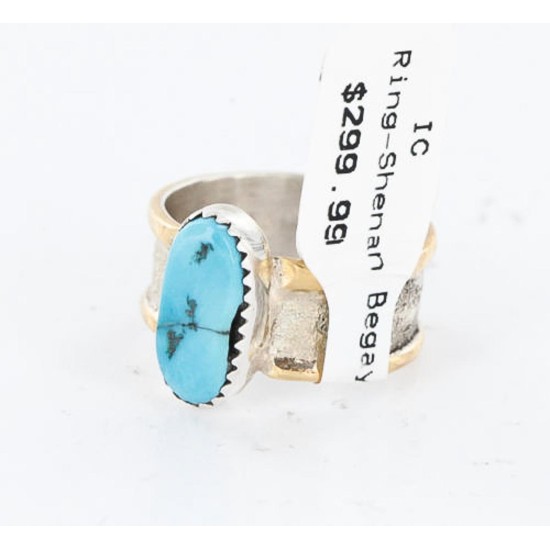 .925 Sterling Silver and 12kt Gold Filled Handmade Certified Authentic Navajo Turquoise Native American Ring  390816426919