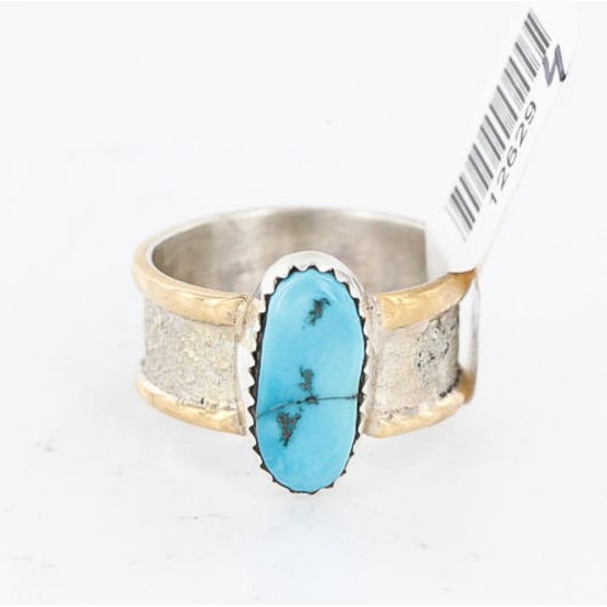 .925 Sterling Silver and 12kt Gold Filled Handmade Certified Authentic Navajo Turquoise Native American Ring  390816426919