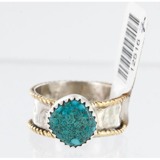 .925 Sterling Silver and 12kt Gold Filled Handmade Certified Authentic Navajo Turquoise Native American Ring  390959558800