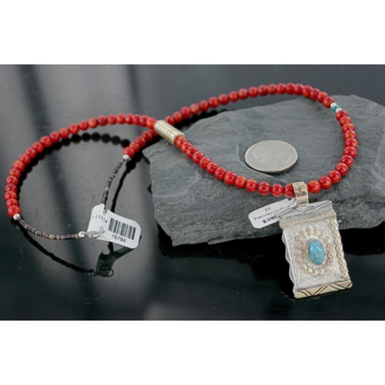 .925 Sterling Silver and 12kt Gold Filled Handmade Certified Authentic NavajoONE Mountain Turquoise Native American Necklace 370965412069