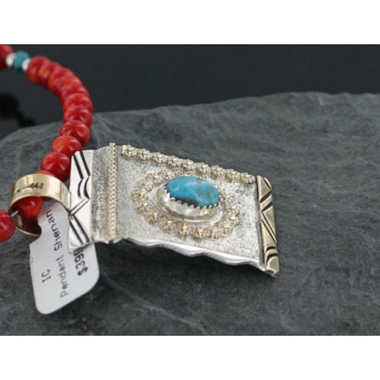 .925 Sterling Silver and 12kt Gold Filled Handmade Certified Authentic NavajoONE Mountain Turquoise Native American Necklace 370965412069