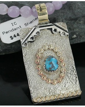 .925 Sterling Silver and 12kt Gold Filled Handmade Certified Authentic NavajoONE Mountain Turquoise Native American Necklace 370966568679