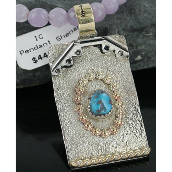 .925 Sterling Silver and 12kt Gold Filled Handmade Certified Authentic NavajoONE Mountain Turquoise Native American Necklace 370966568679