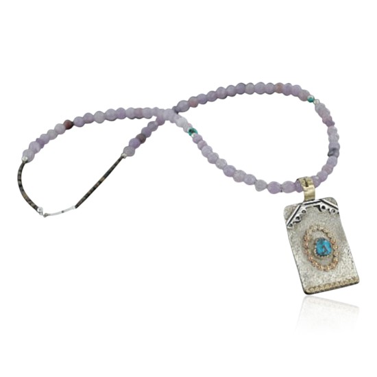 .925 Sterling Silver and 12kt Gold Filled Handmade Certified Authentic NavajoONE Mountain Turquoise Native American Necklace 370966568679