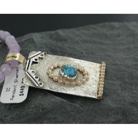 .925 Sterling Silver and 12kt Gold Filled Handmade Certified Authentic NavajoONE Mountain Turquoise Native American Necklace 370966568679