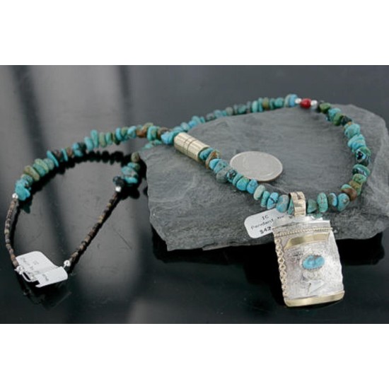 .925 Sterling Silver and 12kt Gold Filled Handmade Certified Authentic NavajoONE Mountain Turquoise Native American Necklace 390726392558