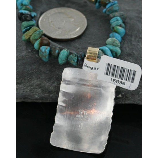 .925 Sterling Silver and 12kt Gold Filled Handmade Certified Authentic NavajoONE Mountain Turquoise Native American Necklace 390726392558